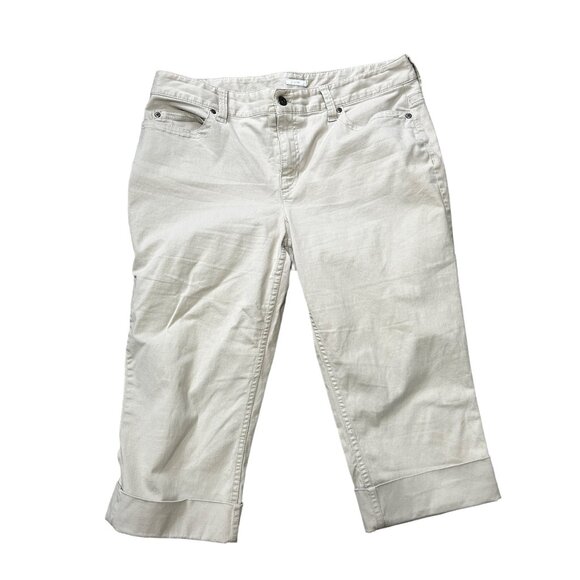 Liz Claiborne Audra Beige Khaki Cropped Trousers Capri Pants Women's 14 1647 - Picture 1 of 6